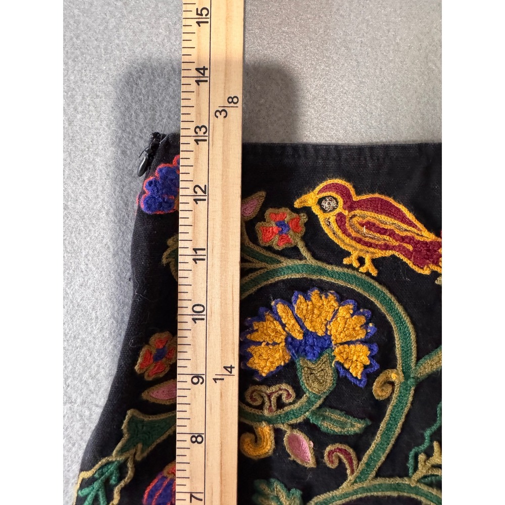 Zara Woman Size 2 Embroidered Floral Bird Mini Skirt Black Boho - Picture 6 of 6